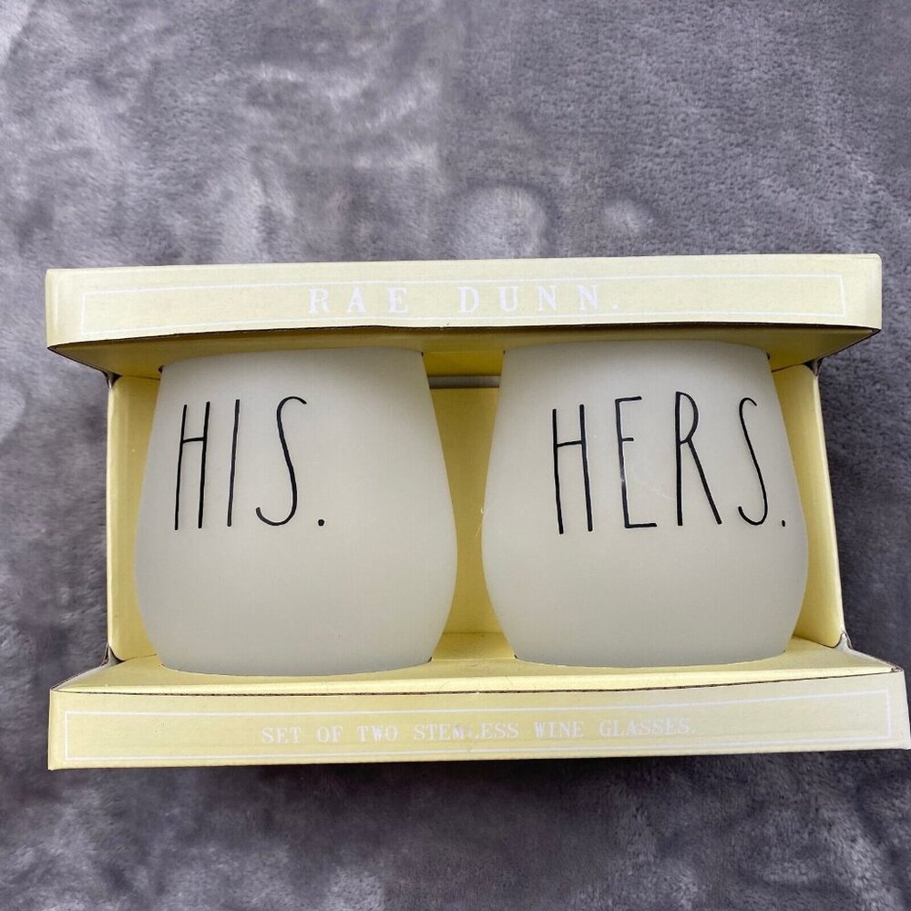 Rae Dunn By Enchante Accessories "His & Hers" Stemless Wine Glasses - Set of 2
